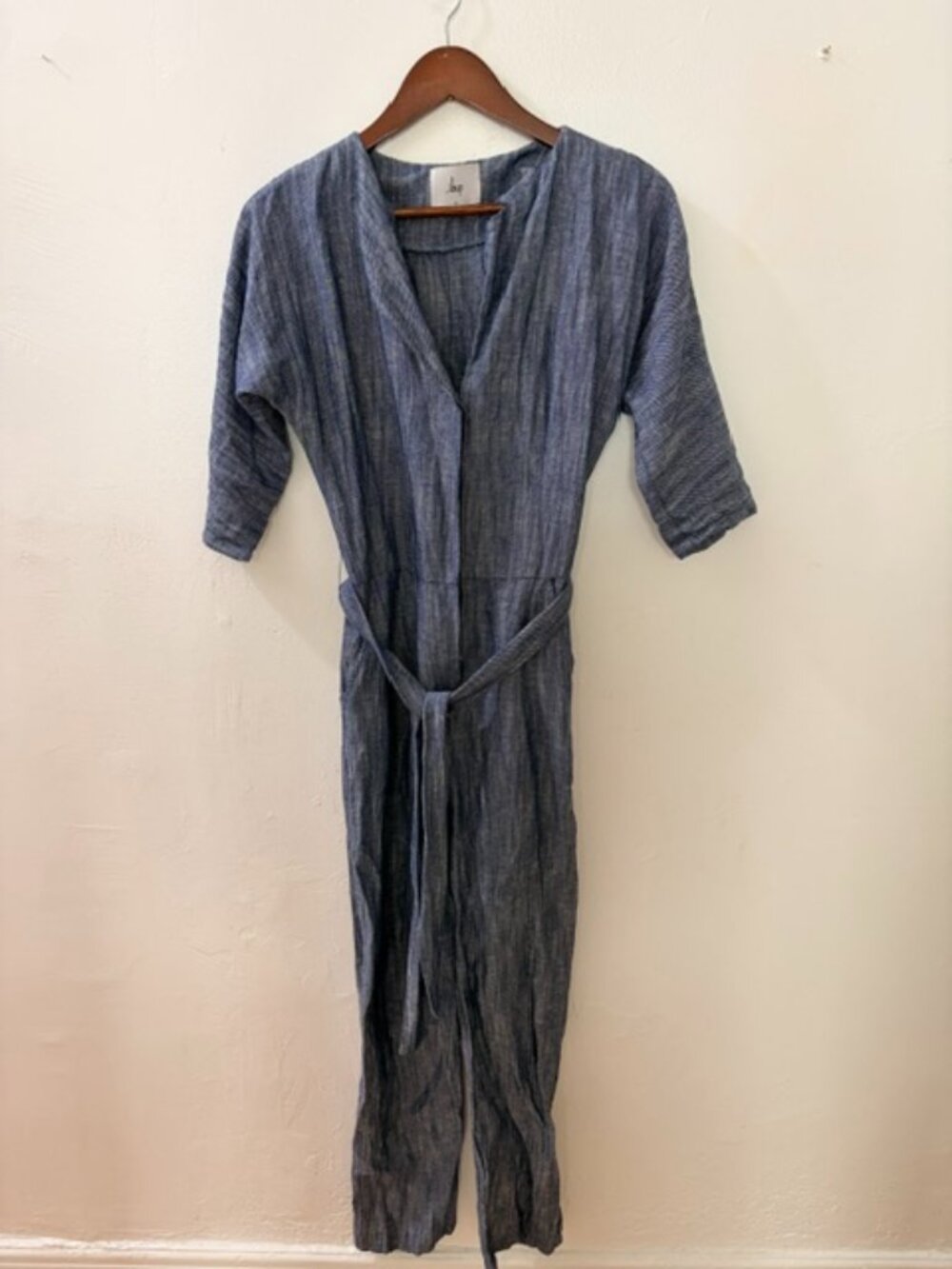 Loup Blue Cotton Linen Boiler Jumpsuit with Tie Belt – Size XS – Made in USA